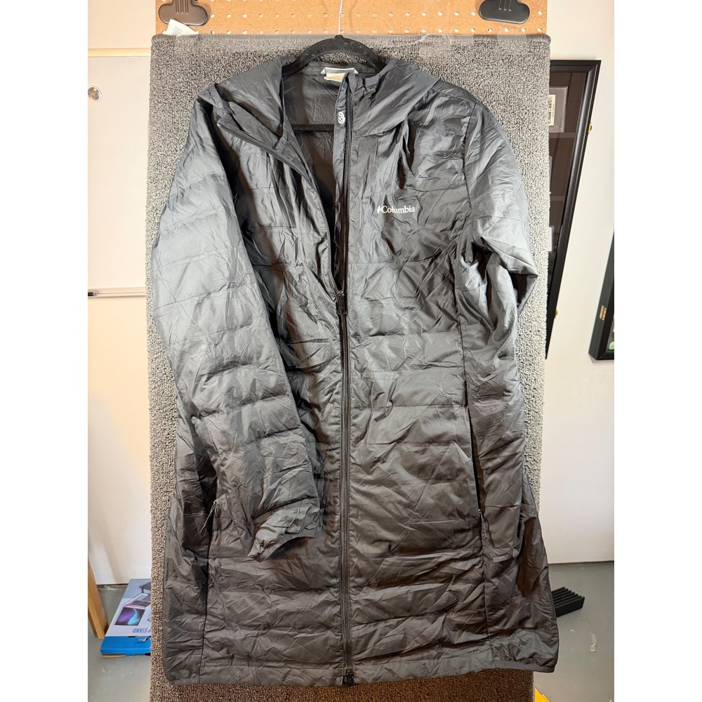 Columbia Hooded Down Parka Womens XL Black 650 Fill Quilted Jacket